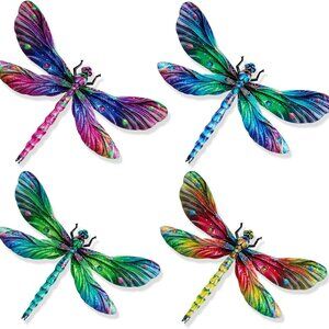 4 Metal Dragonfly Wall Decor for Indoor or Outdoor Wall Patio Fence Garden Decor